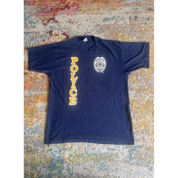 Fruit of the Loom Other - Vintage 90s Police Dept T Shirt XL Fruit of the Loom Single Stitch Navy